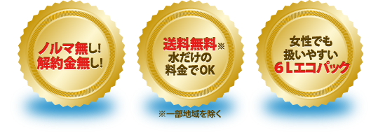 ノルマ無し！解約金無し！／送料無料※水だけの料金でOK　※一部地域を除く／女性でも扱いやす6Lエコパック